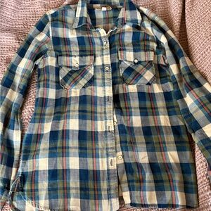 Current/Elliott Blue and Tan Plaid Shirt